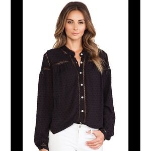 Free People Everyday Girl Swiss Dot Embroidered Button Shirt Red‎ Orange Size XS